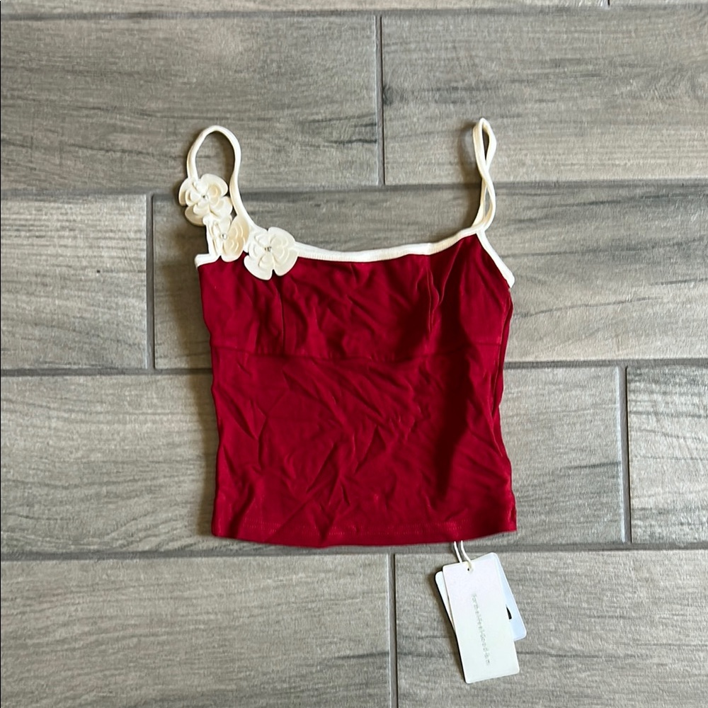 Commense Red and White Embellished Crop Camisole